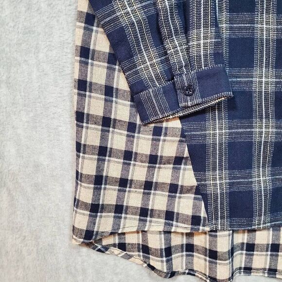 Kori America Flannel Womens Small Blue Tan Plaid Button Down Shirt Top - Picture 2 of 8